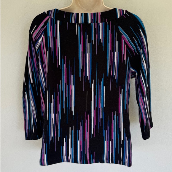 Rafaella purple stripe beaded keyhole neckline 3/4 sleeve cotton top size MP - Picture 9 of 11